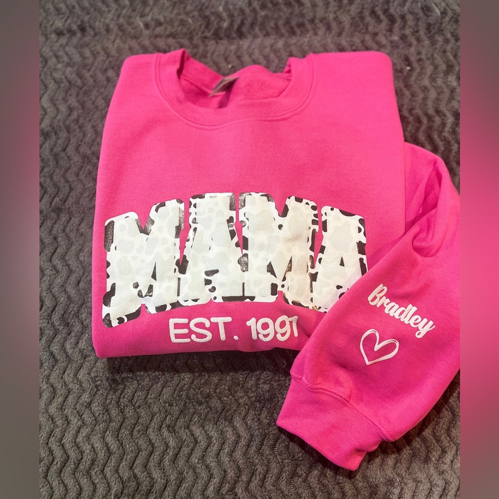 Custom MAMA puffy vinyl crewneck with cow print design